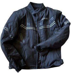 Like New Alpha Black Motorcycle Jacket armored waterproof Vents Pockets Large